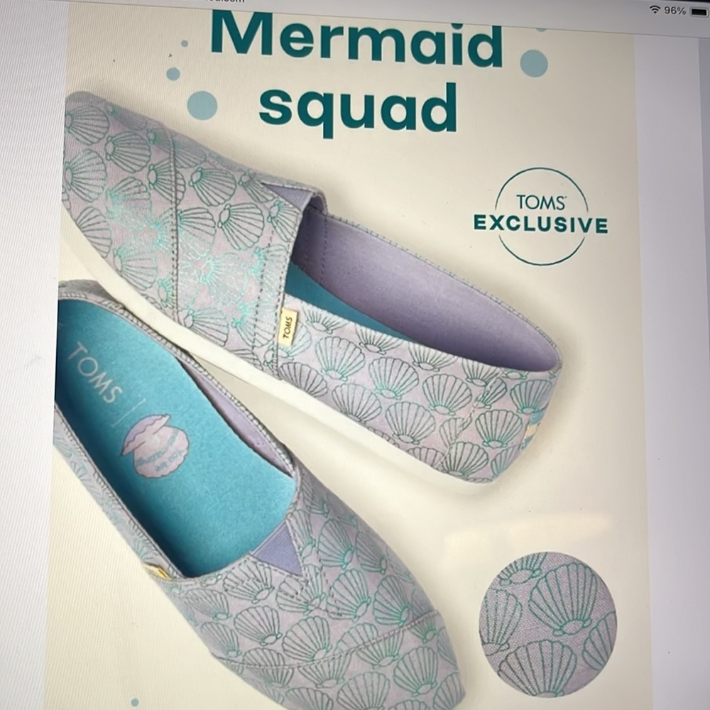 Toms Alpargata Lavender Blue Mermazing Seashell Print Canvas Slip On Flats W 8